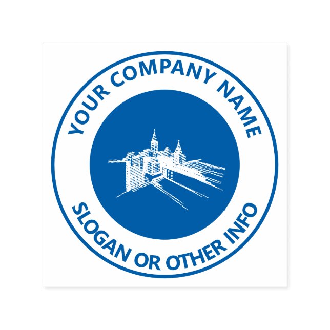 Custom Business Logo City Blue Self-inking Stamp (Design)