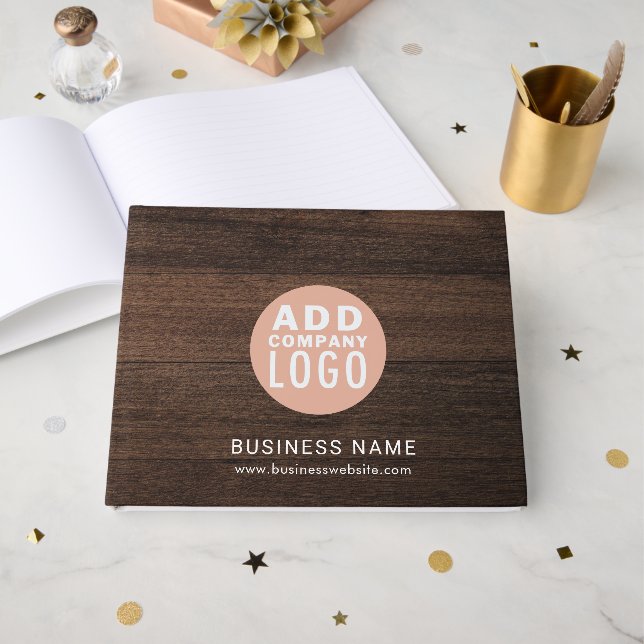 Custom Business Logo Company Visitors Rustic Guest Book (Front Open)
