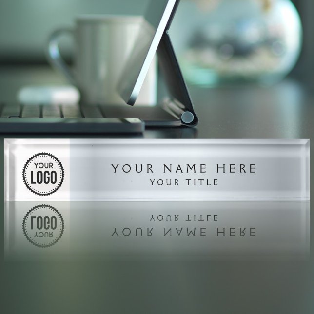 Custom Business Logo Elegant Gradient Silver Nameplate (Creator Uploaded)