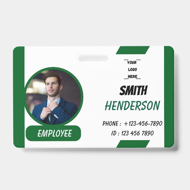 Custom Business Logo Employee Photo Blue ID Badge (Front)