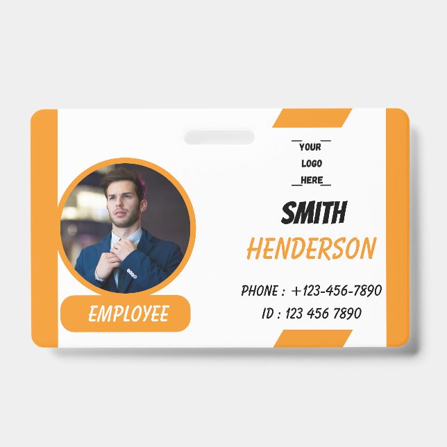 Custom Business Logo Employee Photo Blue ID Badge (Front)