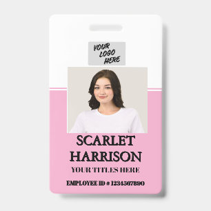 Custom Business Logo Employee Photo rose pink ID Badge