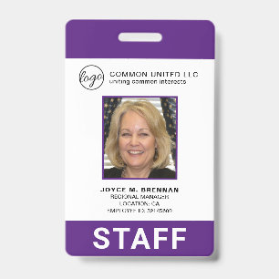 Custom Business Logo Employee Purple Photo ID Badge
