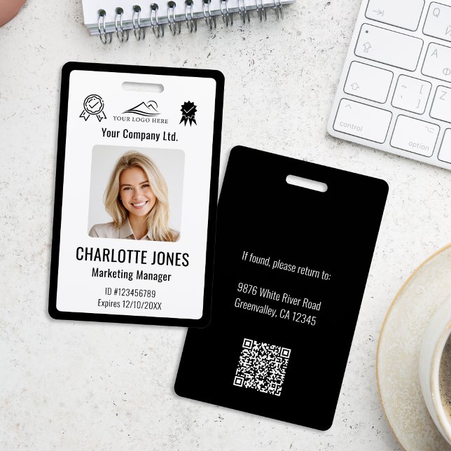 Custom Business Logo Employee QR Code Black ID Badge (Creator Uploaded)