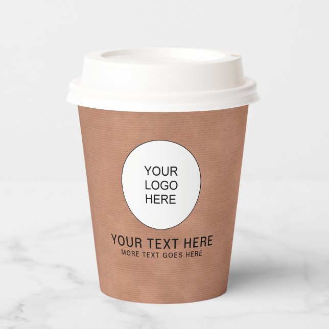 Custom Business Logo Event Rustic Craft With Lid Paper Cups (Front)
