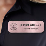 Custom Business Logo Faux Brushed Metallic Pink Name Tag<br><div class="desc">Make a sophisticated statement with this faux brushed metal pink name tag design. The sleek, rounded rectangular shape and elegant font create a professional and polished look. The subtle shimmer of the metallic finish adds a touch of luxury, making it perfect for high-end events or corporate settings. Customize with your...</div>