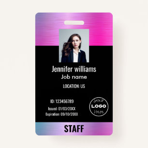 Custom Business Logo Glam  Purple & Black Photo ID Badge