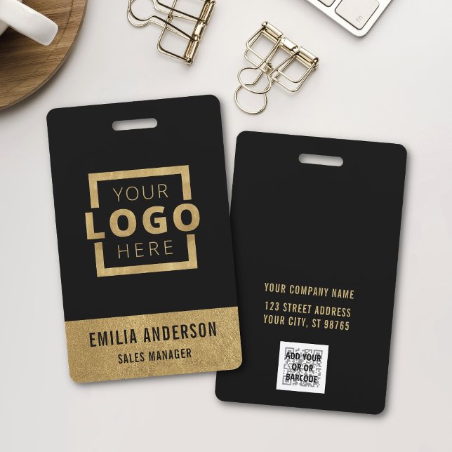 Custom Business Logo Gold Basic Barcode Employee Badge (Creator Uploaded)