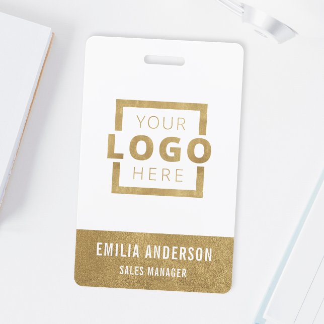 Custom Business Logo Gold Basic Barcode Employee Badge (Creator Uploaded)