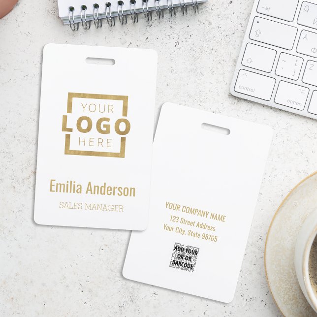 Custom Business Logo Gold Basic Barcode Employee Badge (Creator Uploaded)