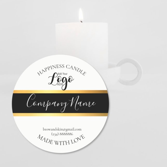 Custom Business Logo Gold Black Border Packaging Classic Round Sticker (Creator Uploaded)
