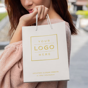 Custom Business Logo Gold Branded Medium Gift Bag