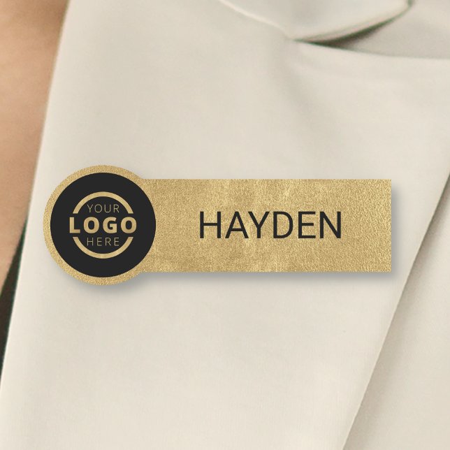 Custom Business Logo Gold Employee Staff Name Tag (Creator Uploaded)