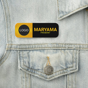 Custom Business Logo Golden Black Employee Staff Name Tag