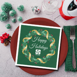 Custom Business Logo Green Christmas Wreath Napkin