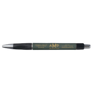 Custom Business Logo Green Gold Monogram Tagline  Pen