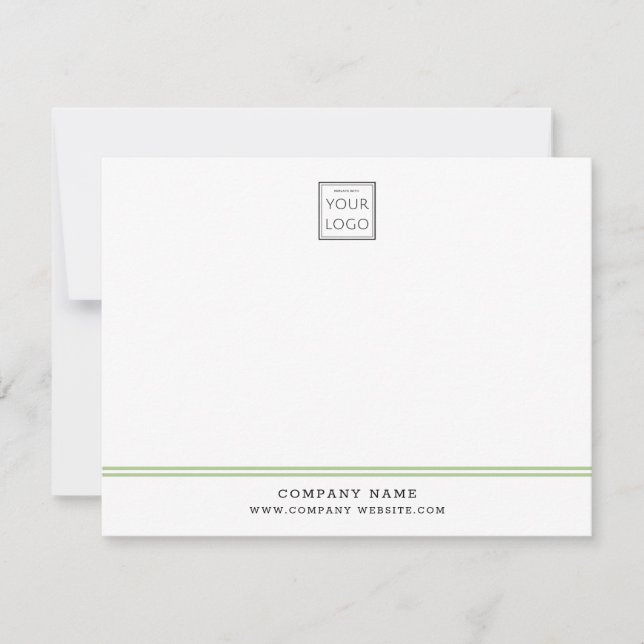 Custom Business Logo Green Line Company Name Note  Card (Front)