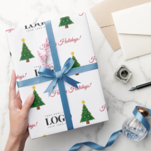 Custom Business Logo & Happy Holidays Xmas Tree Wrapping Paper