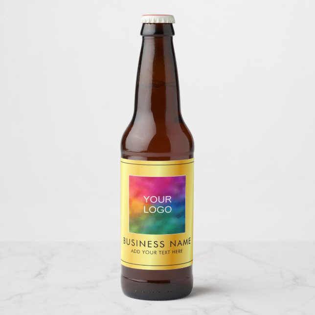 Custom Business Logo Here Modern Faux Gold Beer Bottle Label (Front)