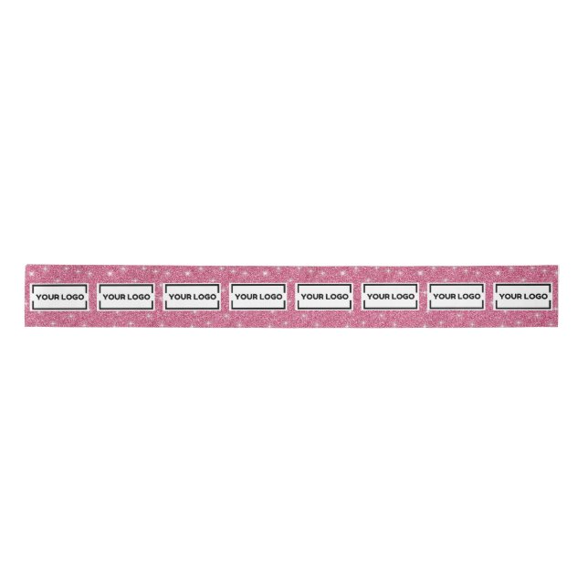Custom Business Logo Hot pink Sparkle Satin Ribbon (Front)