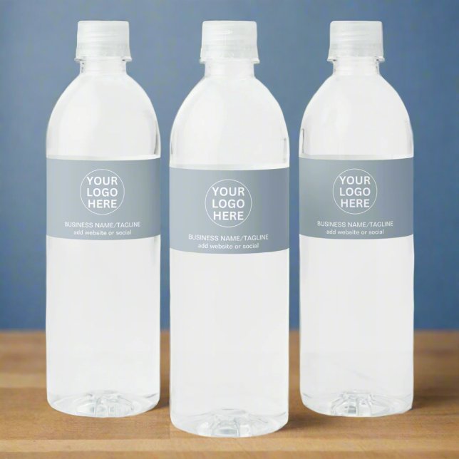 Custom Business Logo l Dusty Blue Event Promo Water Bottle Label (Creator Uploaded)