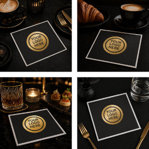 Custom Business Logo Luxury Black and Gold Paper N Napkin