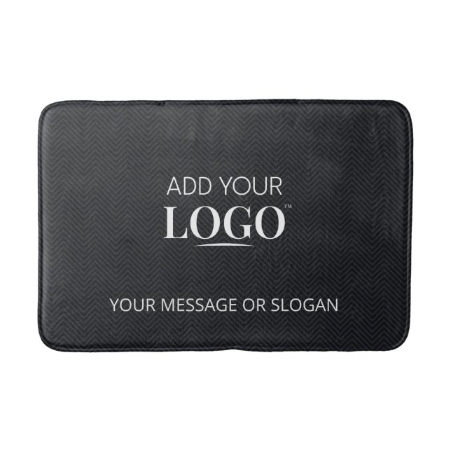 Custom Business Logo Minimalist Black Herringbone Bath Mat (Front)
