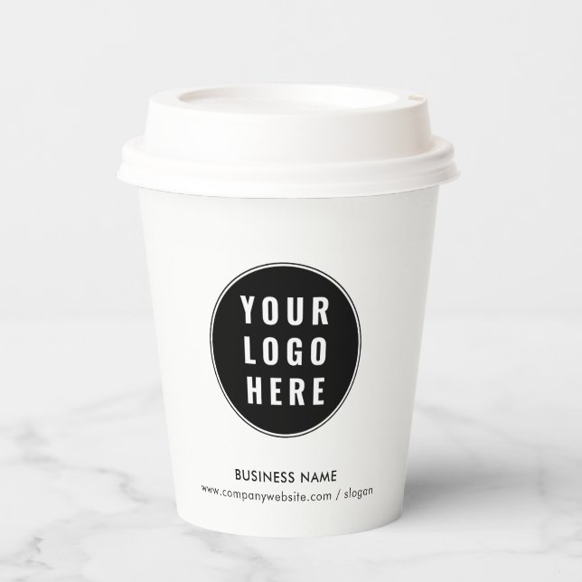 Custom Business Logo Minimalist Company Website Paper Cups (Front)