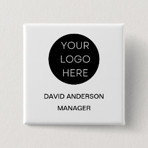 Custom Business Logo Modern White 2 Inch Square Button