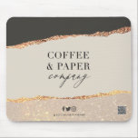 Custom Business Logo Mouse Pad Black Cream Gold<br><div class="desc">Upgrade your workspace with this customizable business mouse pad. Featuring a modern black and cream background with faux gold foil and glitter torn-paper accents, it’s the perfect blend of style and functionality. Personalize with your company name, logo, tagline, social media handle, or QR code for a professional desk accessory that...</div>