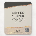 Custom Business Logo Mouse Pad Black Cream Gold<br><div class="desc">Upgrade your workspace with this customizable business mouse pad. Featuring a modern black and cream background with faux gold foil and glitter torn-paper accents, it’s the perfect blend of style and functionality. Personalize with your company name, logo, tagline, social media handle, or QR code for a professional desk accessory that...</div>