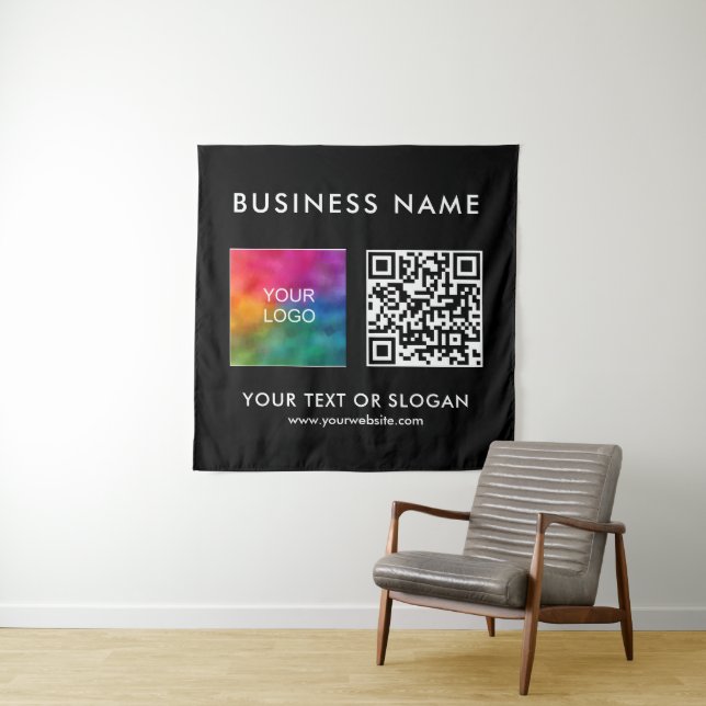 Custom Business Logo Name QR Code Square Backdrop Tapestry (In Situ)