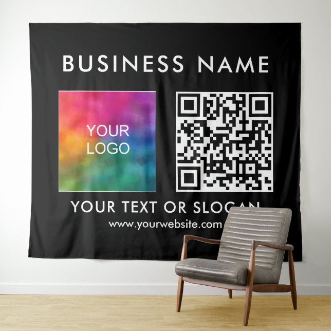 Custom Business Logo Name QR Code XL Backdrop Tapestry (In Situ (Horizontal))
