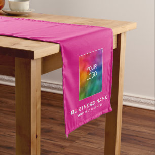 Custom Business Logo Name Text Pink Solid Colour Short Table Runner