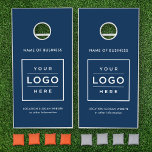 Custom Business Logo Navy Blue Branded Cornhole Set<br><div class="desc">Custom branded cornhole bean bag toss yard game set features a business logo design centred on the front and framed by custom text that can be personalized with the name of the company,  location,  slogan,  website,  or other info. Navy blue background and white text colours can be modified.</div>