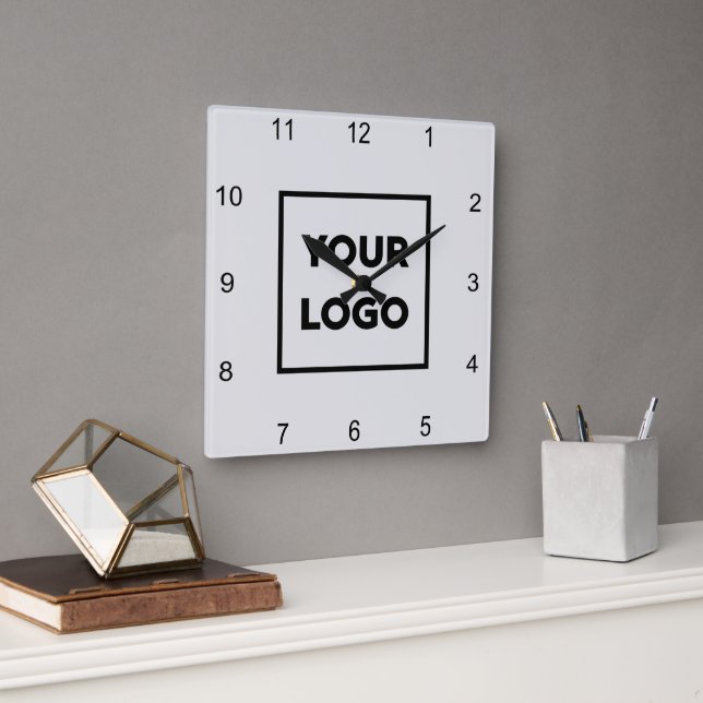 Custom Business Logo on Minimal Grey Background Square Wall Clock (Office)