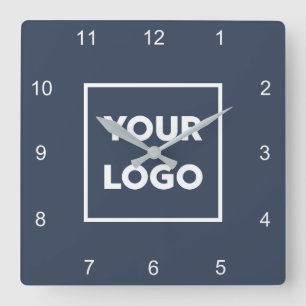 Custom Business Logo on Minimal Navy Blue Square Wall Clock