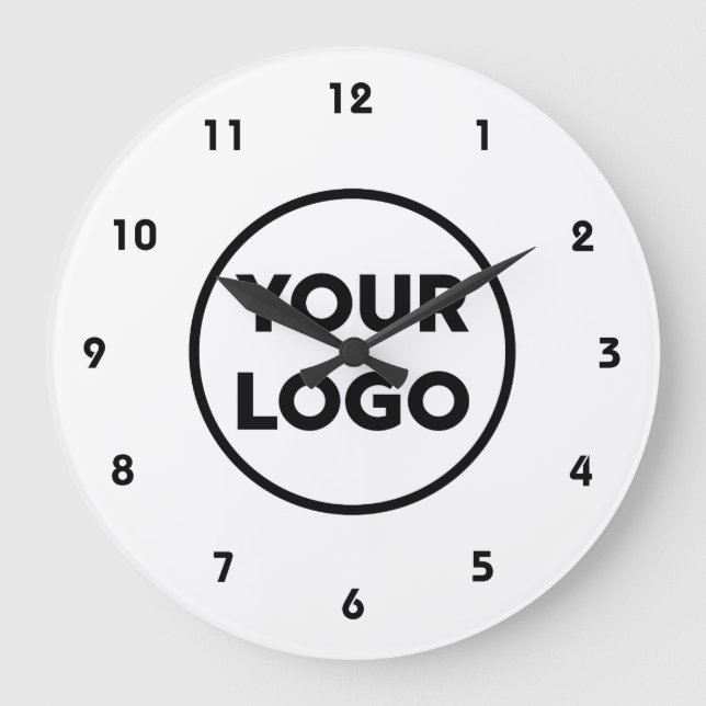 Custom Business Logo on Simple White Background Large Clock (Front)