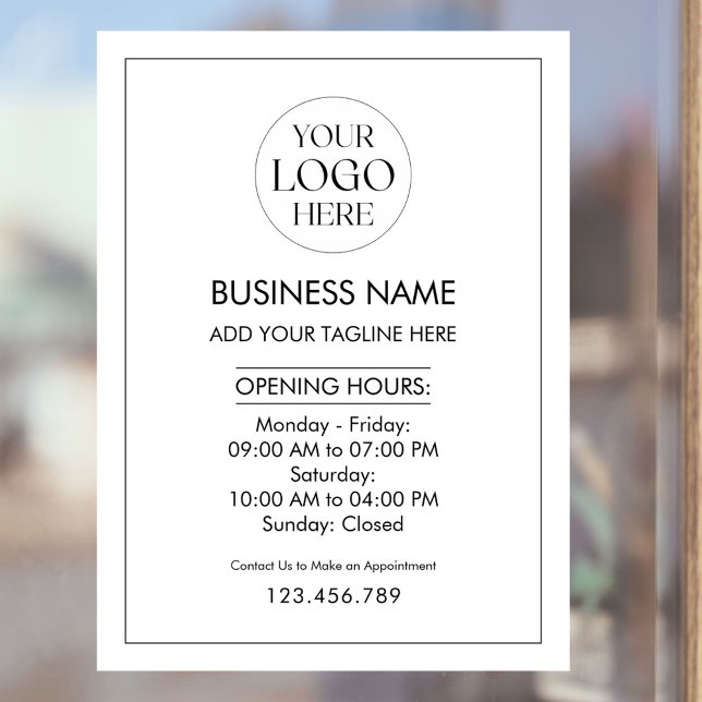 Custom Business Logo Opening Hour Modern Simple Window Cling (Creator Uploaded)