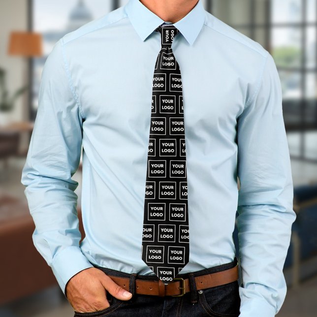 Custom Business Logo Pattern on Black 2 Sided Tie (Custom Business Logo Pattern on Black 2 Sided Neck Tie, worn)