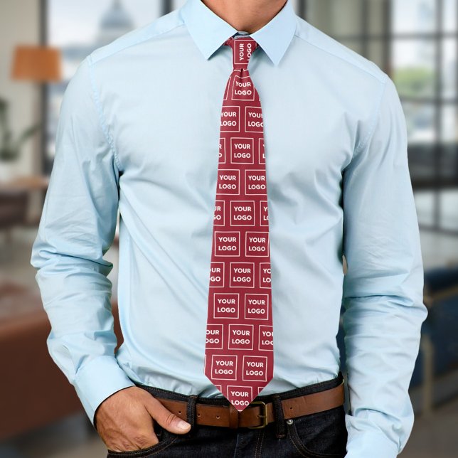 Custom Business Logo Pattern on Burgundy 2 Sided Tie (Custom Business Logo Pattern on Burgundy 2 Sided Neck Tie, worn)