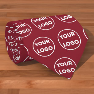 Custom Business Logo Pattern on Burgundy Tie