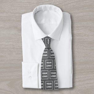 Custom Business Logo Pattern on Dark Grey 2 Sided Tie