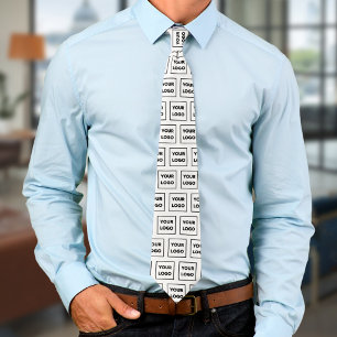 Custom Business Logo Pattern on White 2 Sided Tie