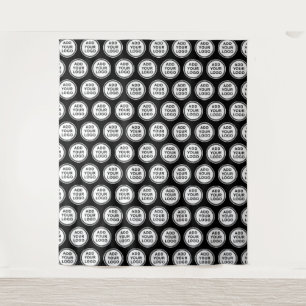 Custom business logo patterned black backdrop tapestry
