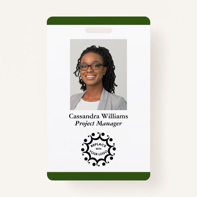 Custom Business Logo & Photo Employee Forest Green Badge (Front)