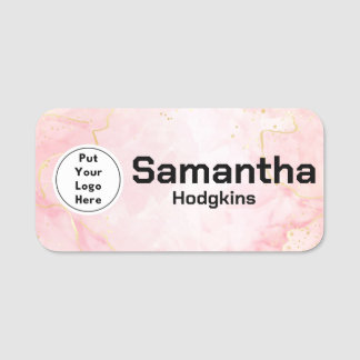 Custom Business Logo Pink Gold Marble Magnetic Name Tag