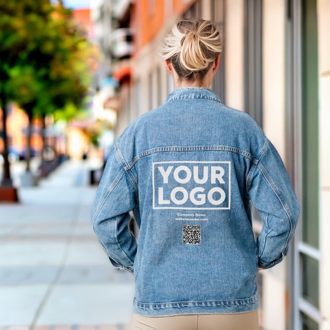 Custom Business Logo QR Code and Text Denim Jacket (Custom Business Logo QR Code and Text Denim Jacket in situ)