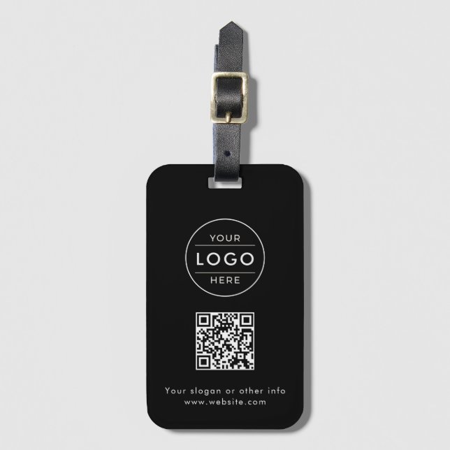 Custom Business Logo QR Code Black Luggage Tag (Front Vertical)