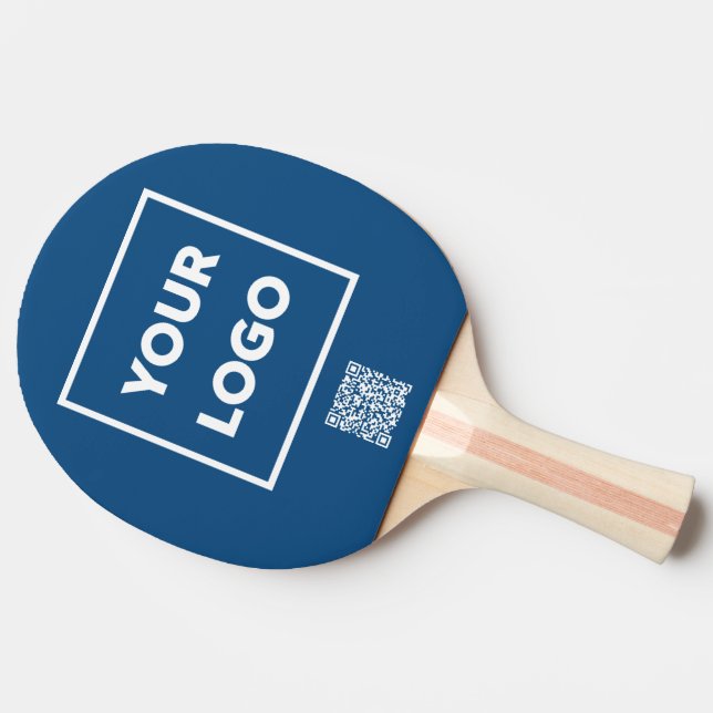 Custom Business Logo QR Code Blue Branded Ping Pong Paddle (Side)